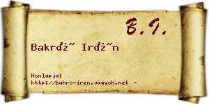 Bakró Irén névjegykártya